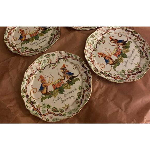 Anthropologie Inslee Fariss Christmas Plates Set Of 3 Drummers Drumming New - Picture 1 of 9